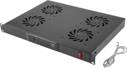 Horisontal ventilationspanel 1U med LCD og termostat til 19" rack, 4 ventilatorer, 230 V, sort