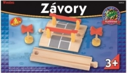 Jernbaneoverkørsel med bomme og skilte