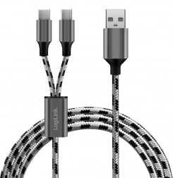 Flettet USB 2.0‑kabel USB‑A til Micro USB + USB‑C 1,2 m