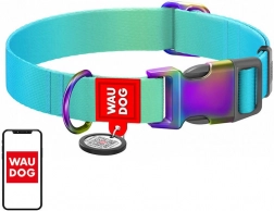 Nylonhalsbånd med QR-kode WAU DOG Gradient, blå, størrelse L (33–49 cm)