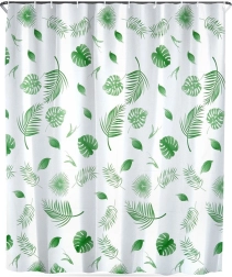 Vandtæt bruseforhæng med kroge 180 × 180 cm, grønne blade