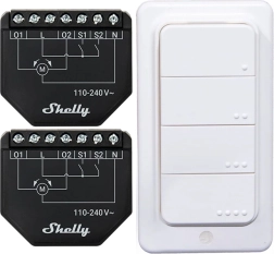 Sæt med smarte Shelly Shutter-persiennecontrollere (2 stk) + fjernbetjent BLU RC Button 4