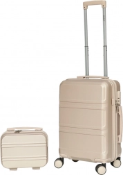 Kabinekuffert og kosmetikkuffert i ABS, champagne – let rejse­sæt 56 cm