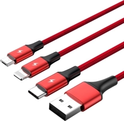 Universel 3-i-1 opladningskabel USB med USB‑C, Micro‑USB og Lightning, 1,2 m