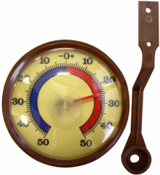 Udendørs mekanisk termometer, -50 til +50 °C, brun plast, 7,1 × 2 cm