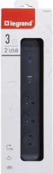 forlænger overspændingsfordeler 3 stik med USB A/C, 1,5 m, sort