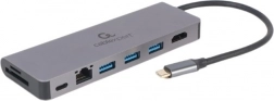 USB‑C hub med HDMI (UHD 4K), gigabit LAN, 2× USB‑A, SD/microSD og 100 W PD – CABLEXPERT