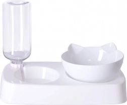 Skål med automatisk vanddispenser til hund og kat 2-i-1 - hvid