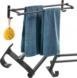 Dobbelt vægmonteret håndklædeholder, sort metal, 58,6 cm