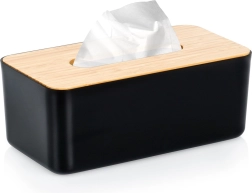 Sort holder til papirservietter med bambuslåg 24 × 13 × 9,5 cm