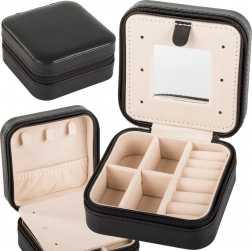 Rejsesmykkeskrin med organizer og spejl, sort, 10 × 10 × 5 cm