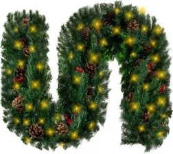 Juleguirlande 270 cm med varme LED-lys og naturlige pynt