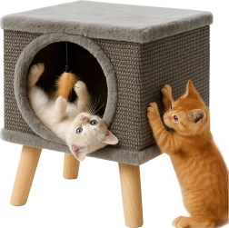 Kattehus med seng og kradseflade til kat Purlov