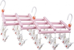 Sammenklappeligt tørrestativ med klemmer, 19 klemmer, rosa