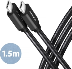 USB-C til USB-C kabel 1,5m PD 60W 3A sort fletning