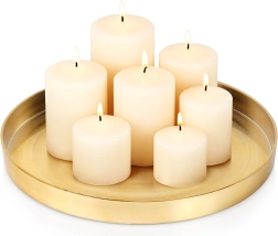 Gylden metalbakke til dekorationer og stearinlys 32 cm