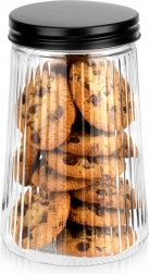 Glasribbet beholder til tørvarer 1 l med sort låg