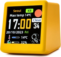 Smart LED-vækkeur med Wi‑Fi og LCD-display, gul