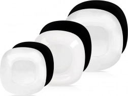 Glas-spisestel LUNA, hvid/sort, 18 dele