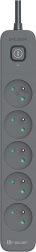 Overspændingsbeskyttet forlænger TRACER Power Line+ 1,8 m, grafit, 5 stikdåser