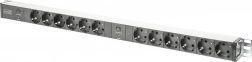 PDU strømskinne 19" RACK, 12x Schuko-stik, 2x 2 m Unischuko-stikprop, 16A, overbelastningsbeskyttelse, aluminiumsprofil