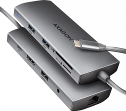 Multifunktionel USB‑C hub 9‑i‑1 5 Gb/s med HDMI 4K/60 Hz, 3× USB‑A, SD/microSD‑kortlæser, GLAN, lyd og PD 100 W, 20 cm USB‑C‑kabel