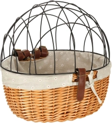 Cykelkurv i rattan med metalgitter til transport af kæledyr