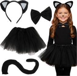 Kruzzel børnekostume – kat, sort, 4 dele
