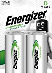 Genopladelige D-batterier ENERGIZER Power Plus 2500 mAh, 2 stk, foropladede