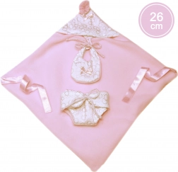 Tokomponent sæt med hætte til New Born-dukke 26 cm