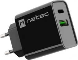 Vægoplader NATEC Ribera 1x USB‑A + 1x USB‑C 20 W sort