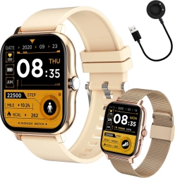 Unisex smartwatch med silikonerem, sport, Bluetooth-opkald, guld