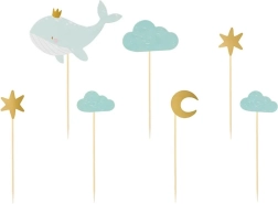 Muffinpynt – hval, sæt med 7 stk.