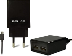 Vægoplader BELINE 2× USB med microUSB-kabel 2 A, sort