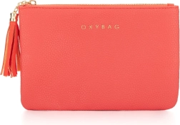 Kosmetikpung i læder i koralfarve