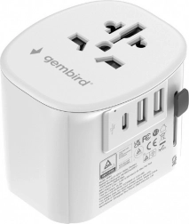 Jordet universel rejseadapter 15 W med 3× USB, hvid