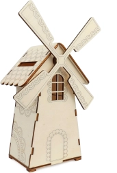 Trækasse i form af en mølle med lys