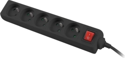 Forlængerledning 1,5 m sort med 5 stikdåser og afbryder
