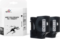 Tape til DYMO 12 mm x 7 m, sort print på hvid baggrund, 2 stk.