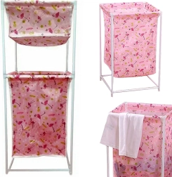 Vasketøjskurv med dobbelt hylde