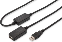 Aktiv USB 2.0 forlængerkabel, USB‑A han til USB‑A hun, 20 m, sort