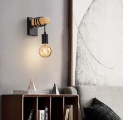 Væglampe Loft sort-træ