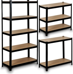 Metalreol HUMBERG 150 × 75 × 30 cm, sort, 5 hylder, skrueløst system
