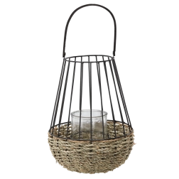 Metal lanterne i sort-brun med glasindsats 30 × 47 cm