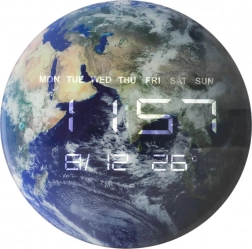 Væghængt digitalt globusur med LED-display 32 cm, blå