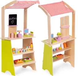 Træmarkedstand til børn med terminal og vægt ECOTOYS, 20 dele