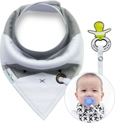 Tørklæde/savlesmæk med sutteholder – hvid og grå