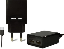 Vægoplader BELINE 2× USB + USB‑C 2 A sort