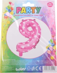 Oppustelig ballon tal 9 lyserød med hjerter