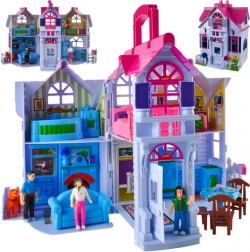 Sammenklappeligt dukkehus med 6 rum og møbler